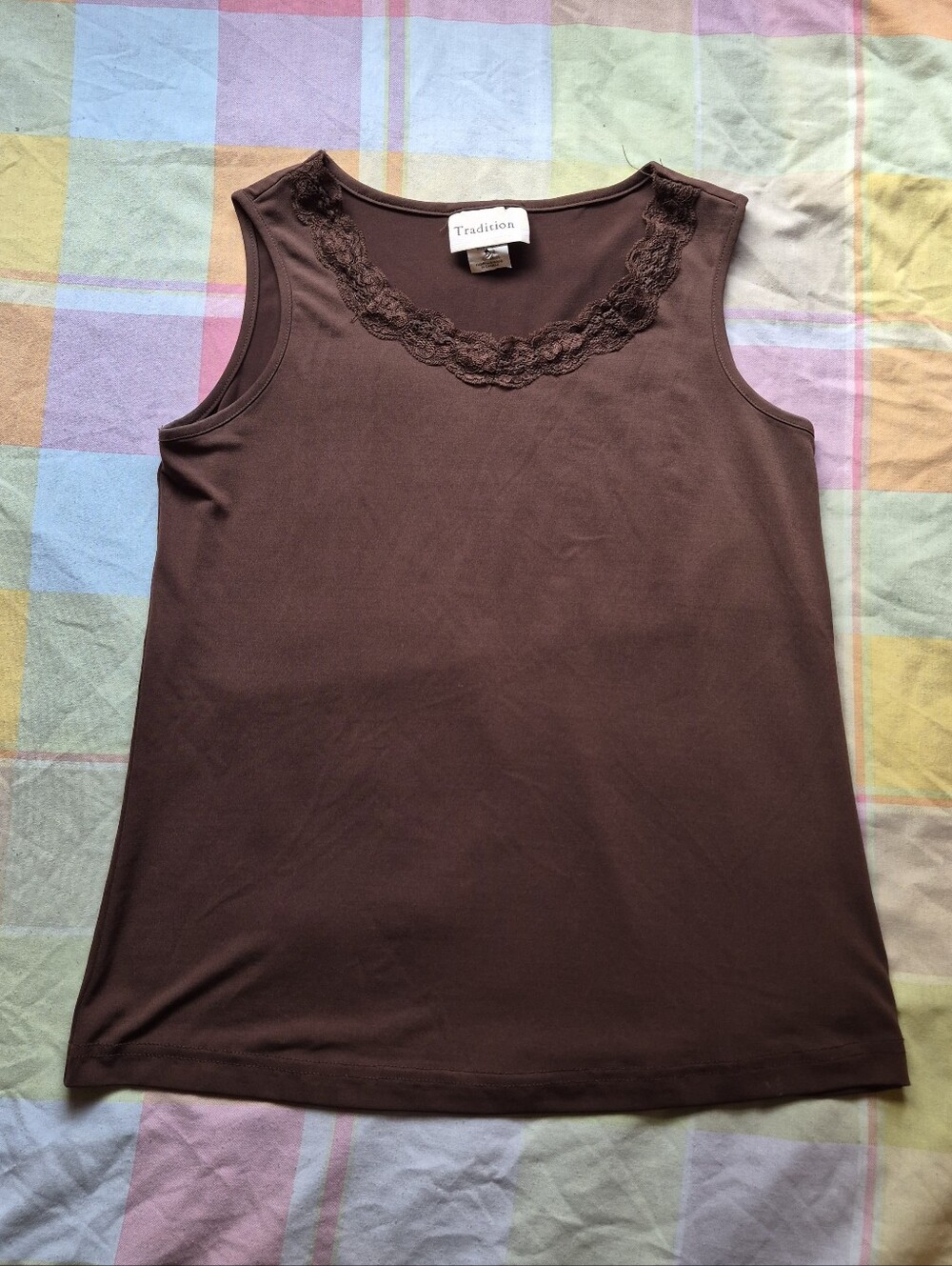 Tradition Brown Lace-Trim Tank Top